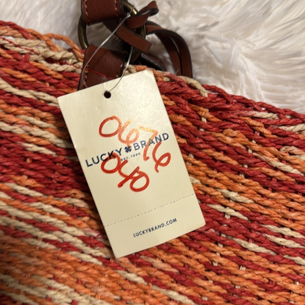 Lucky Brand ๐ Red, Orange, & Tan Woven Straw Tote Bag w/ Brown Handles Nโฆ - Picture 8 of 16